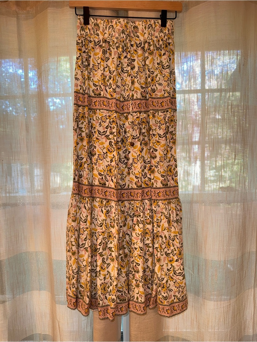 Japna Yellow and Cream Floral Tiered Maxi Dress